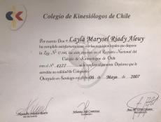 Certificado Colegio de Kinesiólogos.